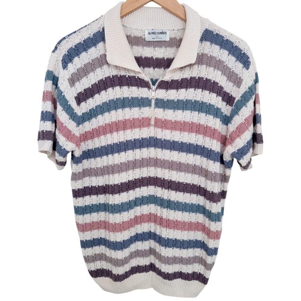 Alfred Dunner Sweater Women's L Quarter Zip Coastal Grandma